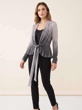 PatBO Metallic Silver Tie-Front Cardigan